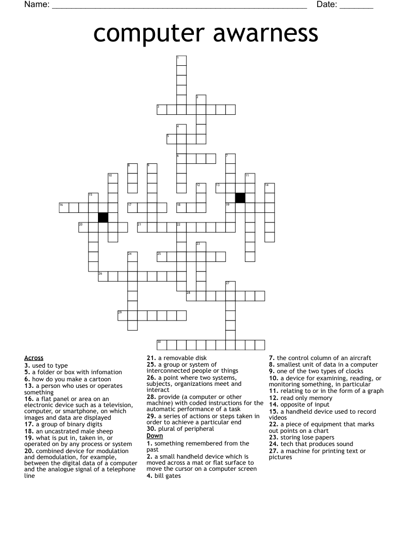 computer awarness Crossword