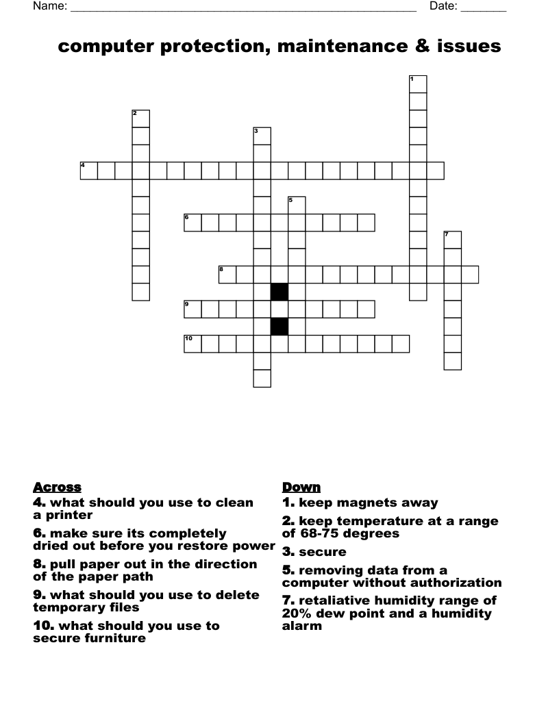 computer protection, maintenance & issues Crossword