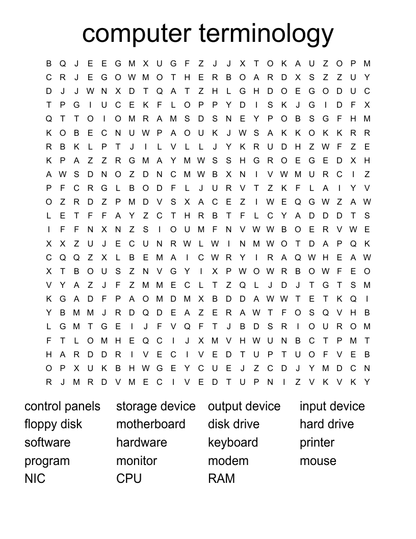 computer terminology  Word Search