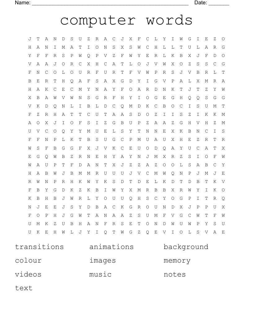 computer words  Word Search