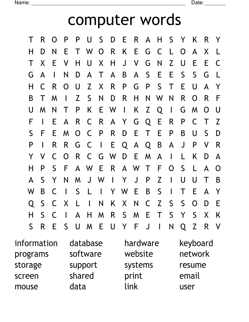 computer words  Word Search