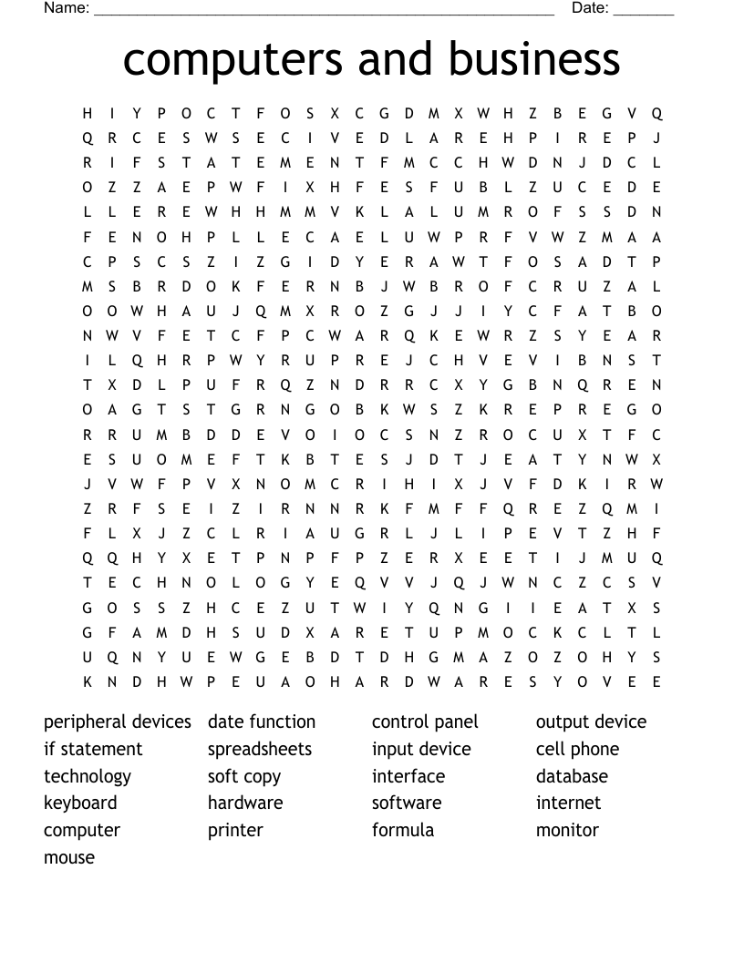 computers and business Word Search