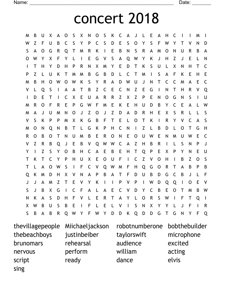 concert 2018 Word Search