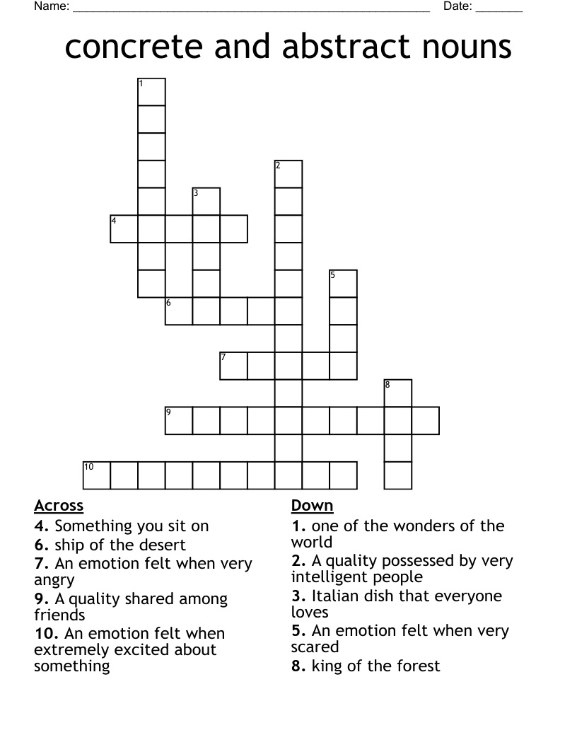 concrete  and abstract nouns Crossword