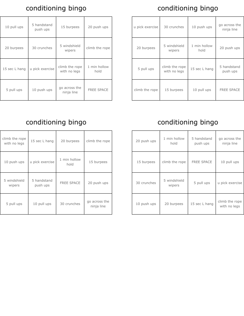 conditioning bingo