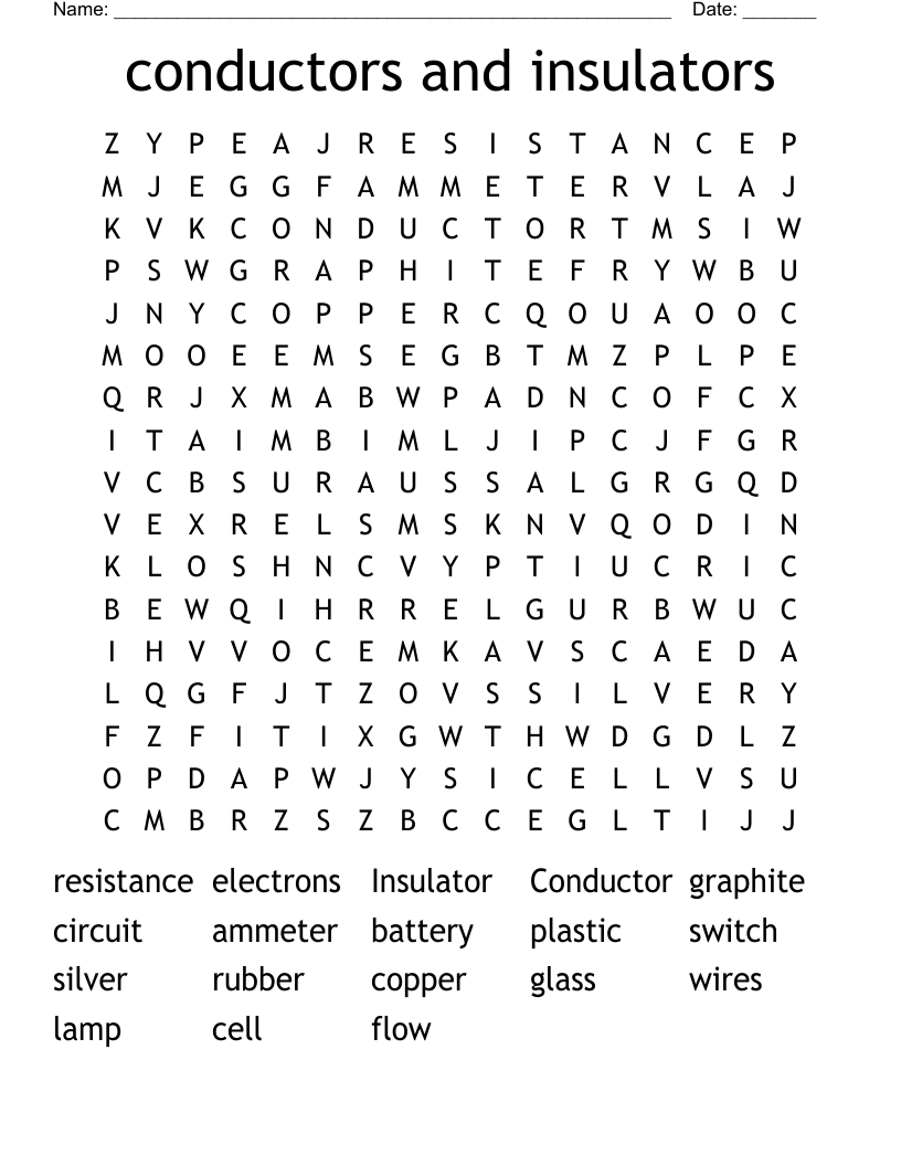 conductors and insulators Word Search
