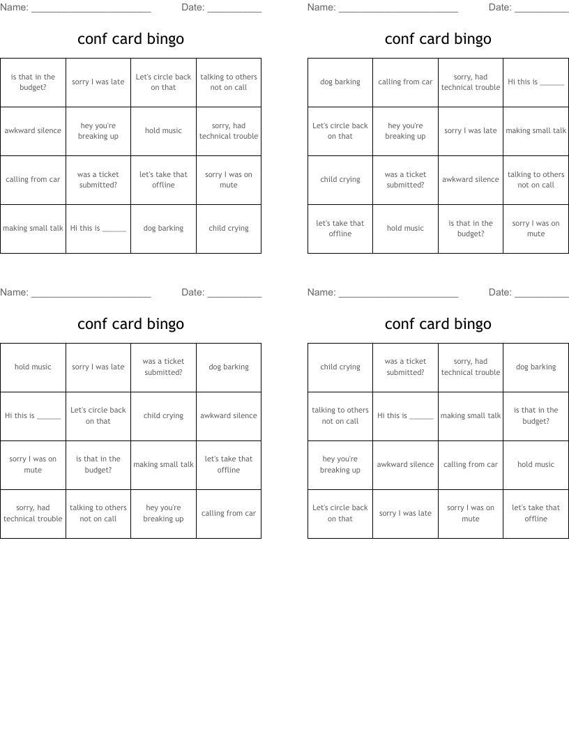 conf card bingo