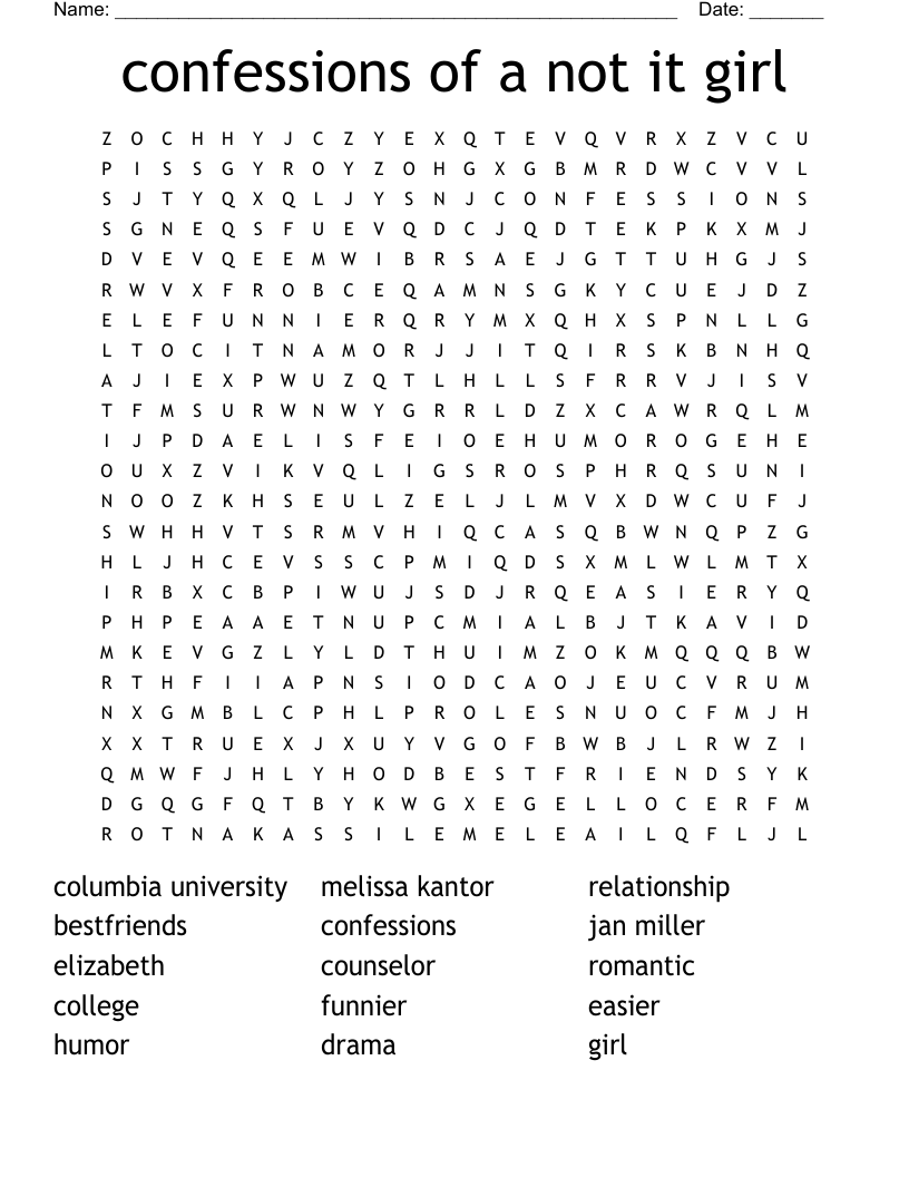 confessions of a not it girl Word Search