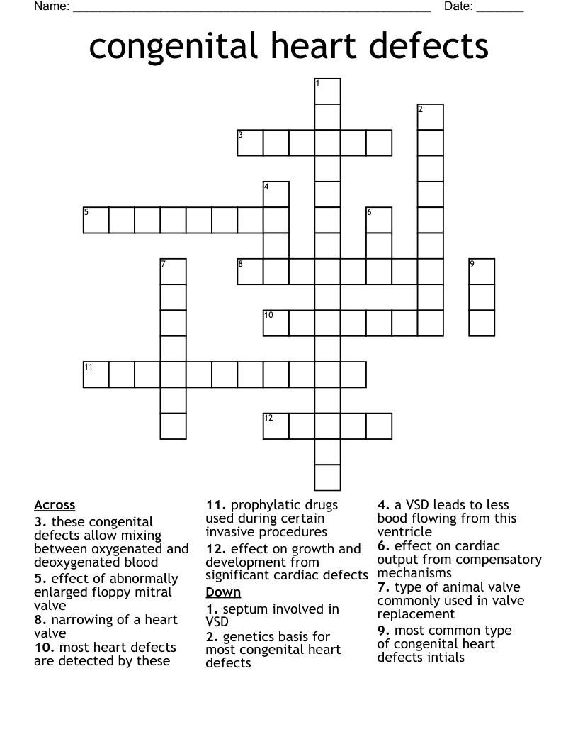 congenital heart defects Crossword
