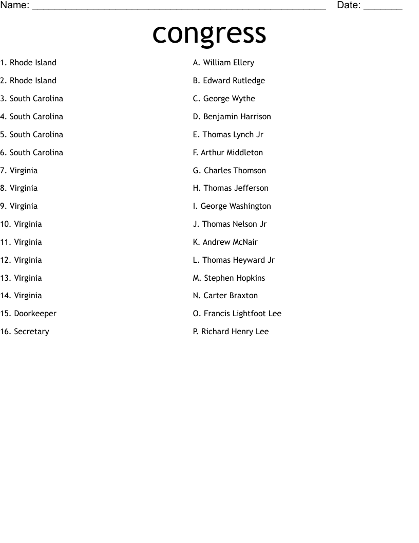 congress Worksheet
