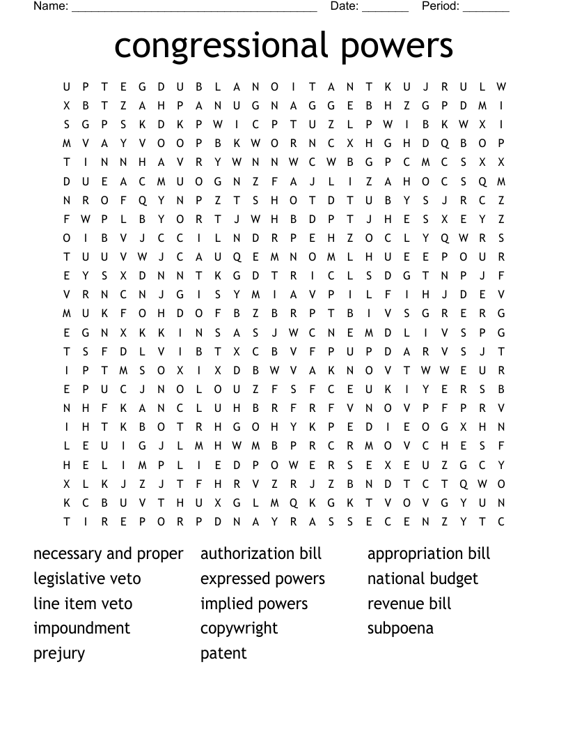 congressional powers Word Search