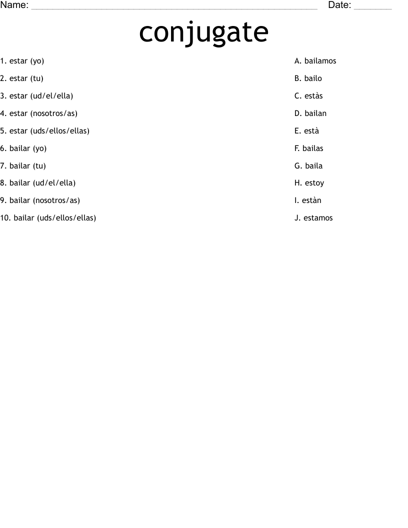 conjugate Worksheet