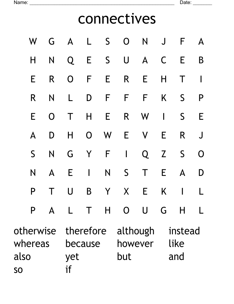 connectives Word Search