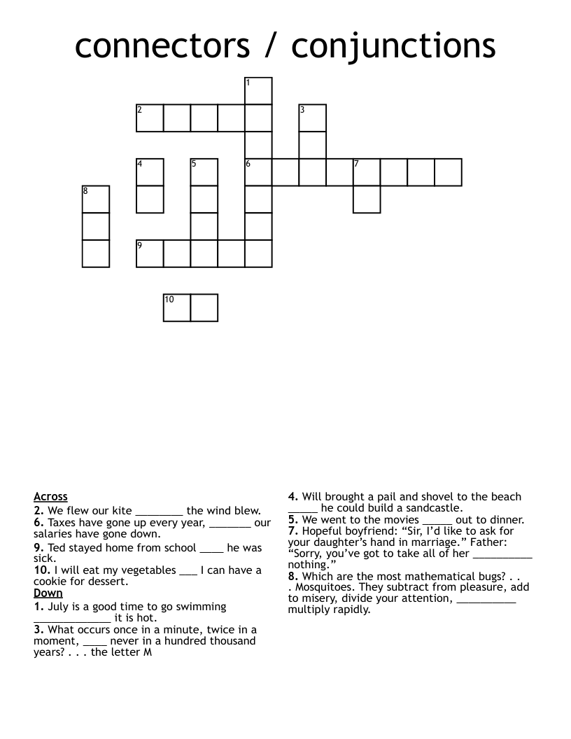 connectors / conjunctions Crossword