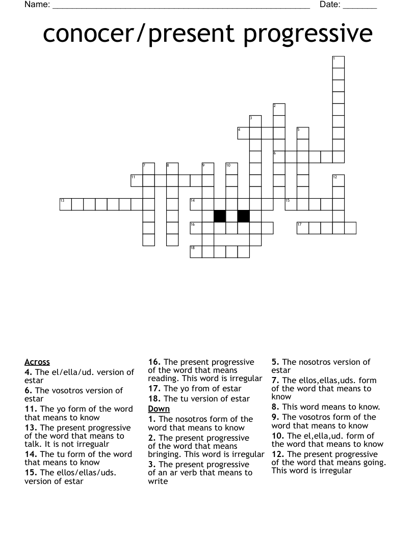 conocer/present progressive Crossword