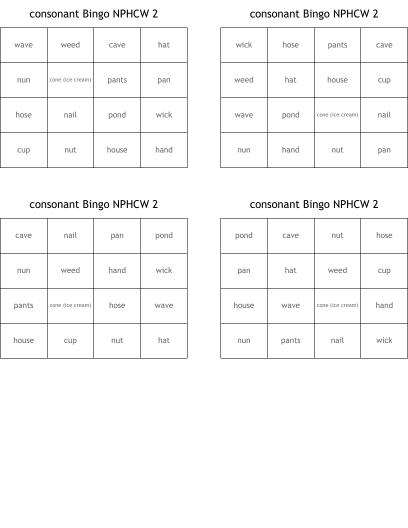 consonant Bingo NPHCW 2