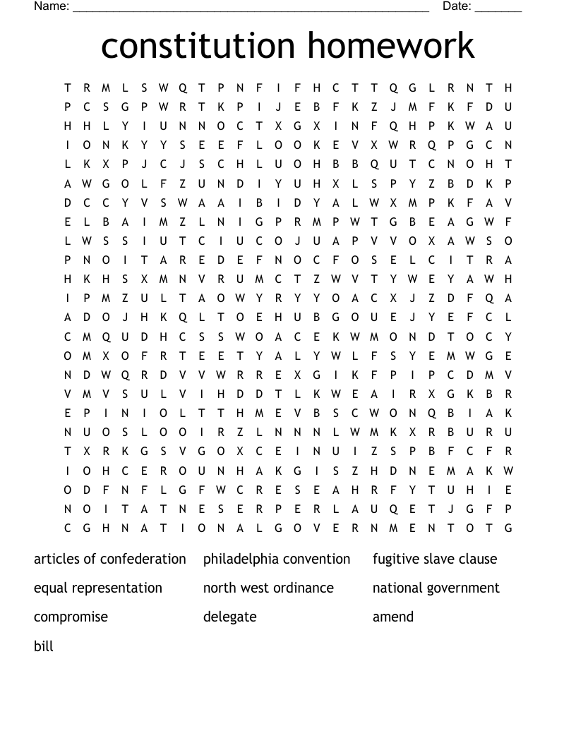 constitution homework  Word Search