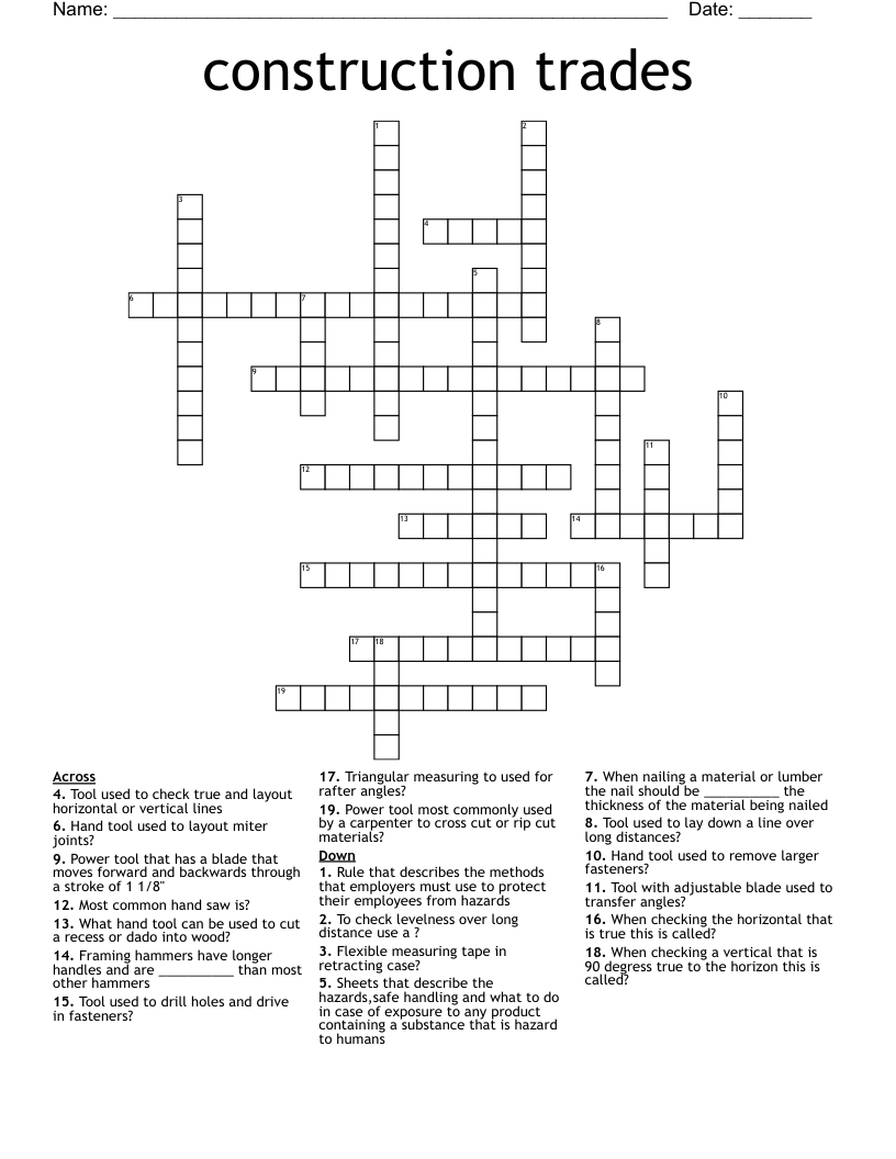 construction trades Crossword