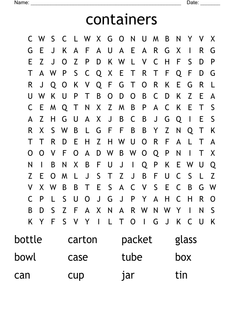 containers Word Search