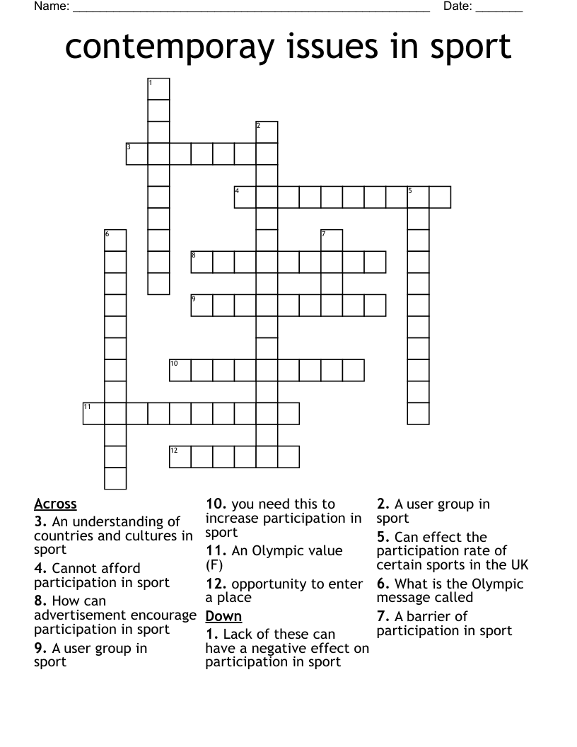 contemporay issues in sport  Crossword