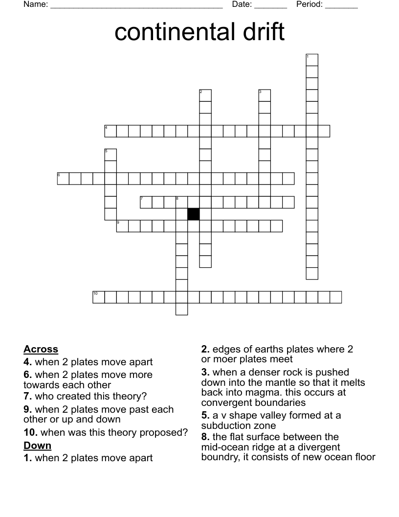 continental drift Crossword