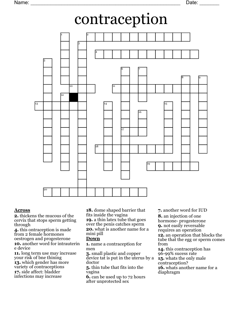 contraception Crossword