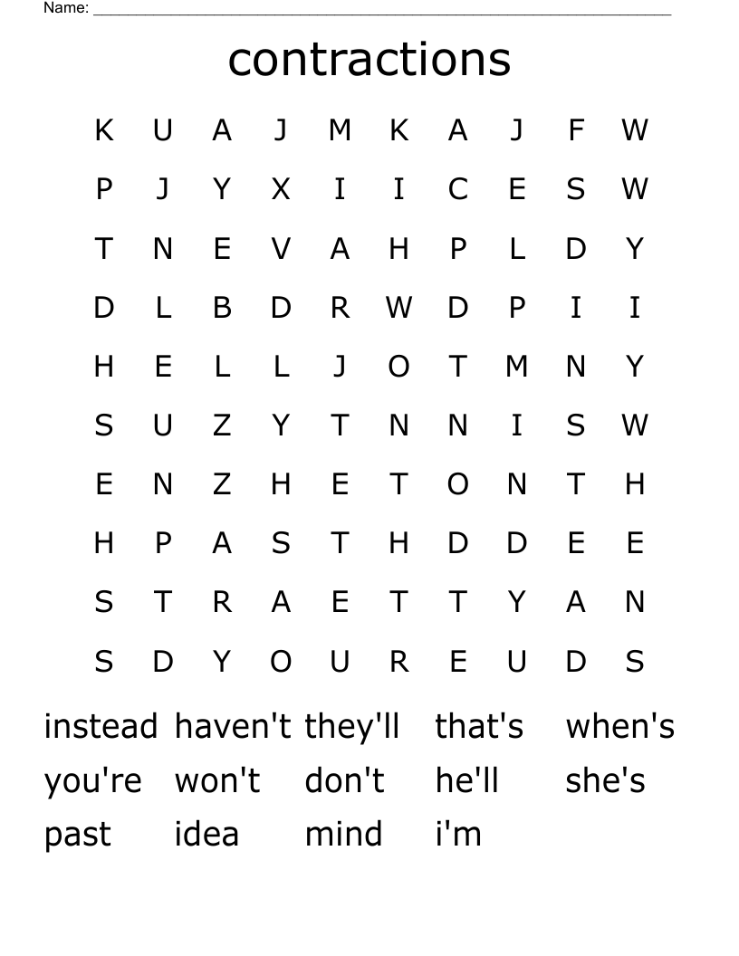 contractions Word Search
