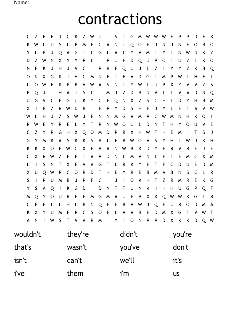 contractions Word Search