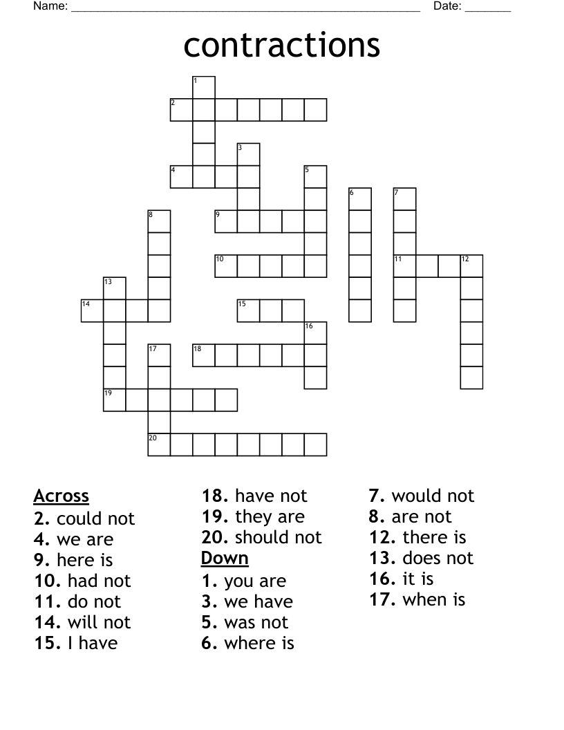 contractions Crossword