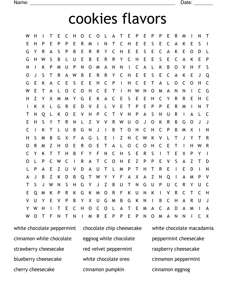 cookies flavors Word Search