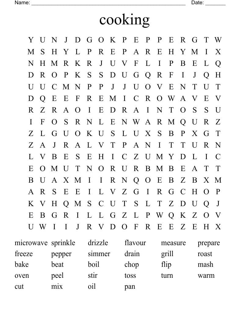 cooking Word Search