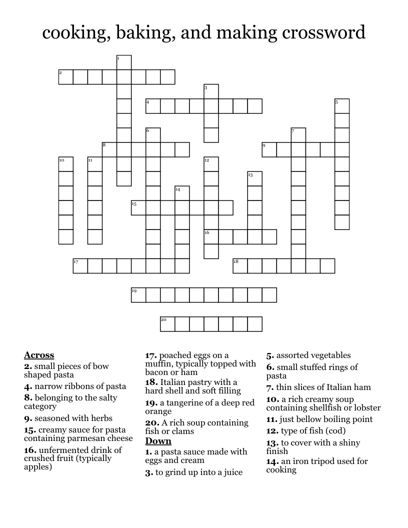 cooking, baking, and making crossword