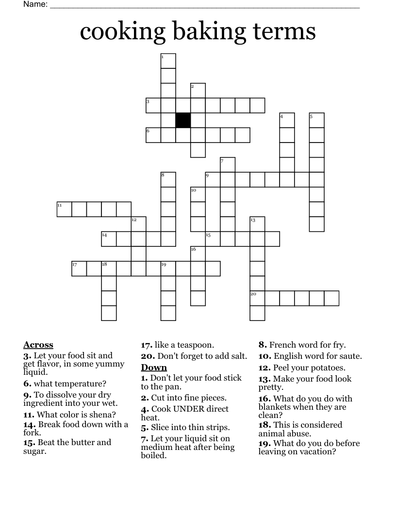 cooking baking terms Crossword