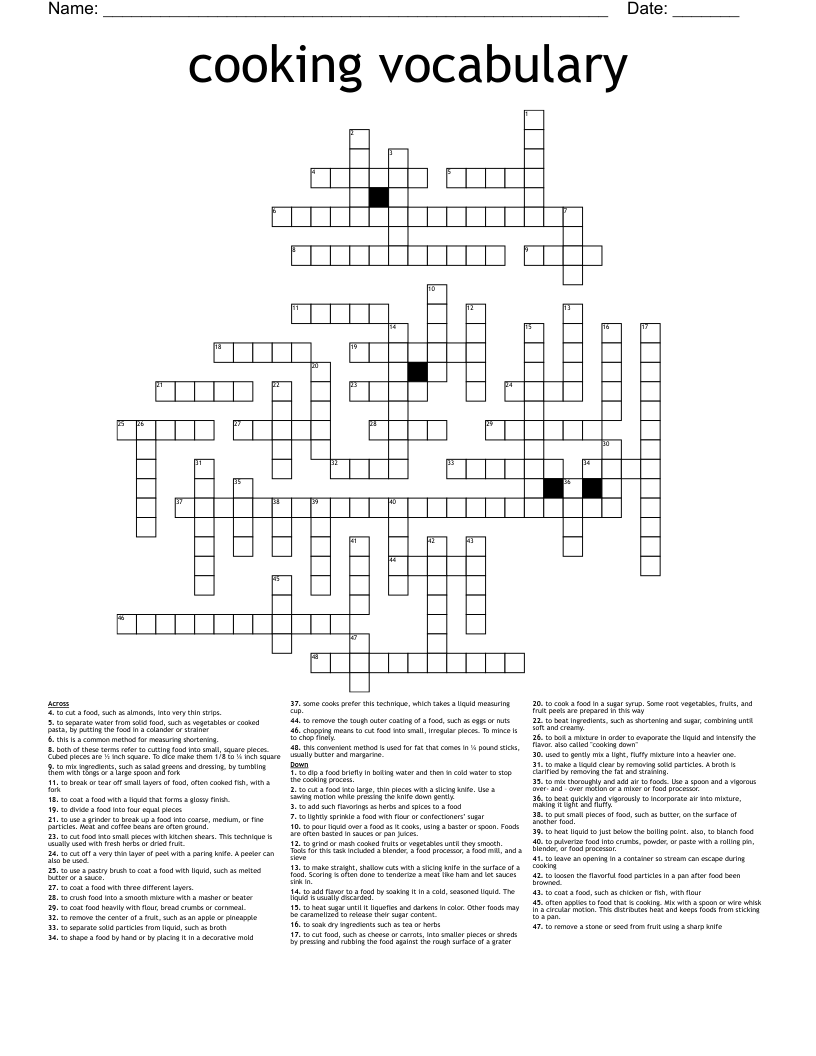 cooking vocabulary Crossword
