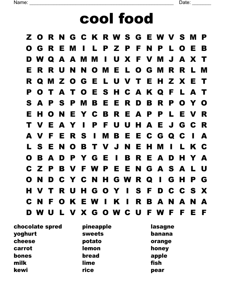 cool food Word Search