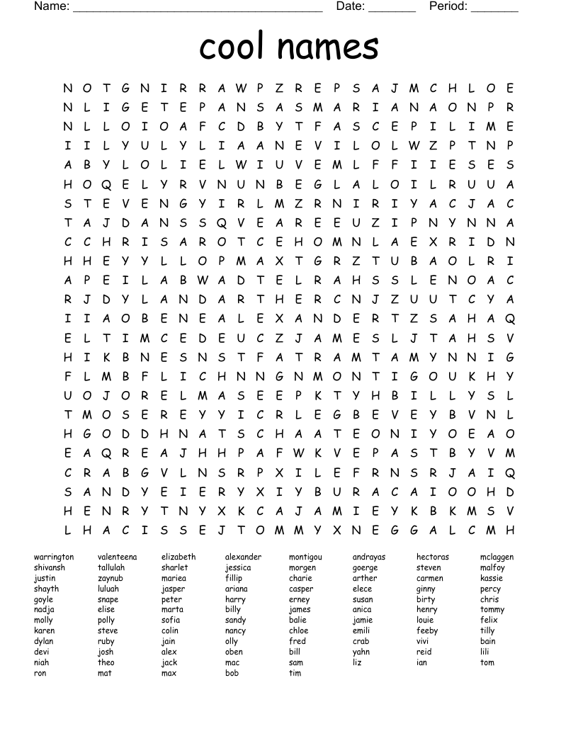 cool names Word Search