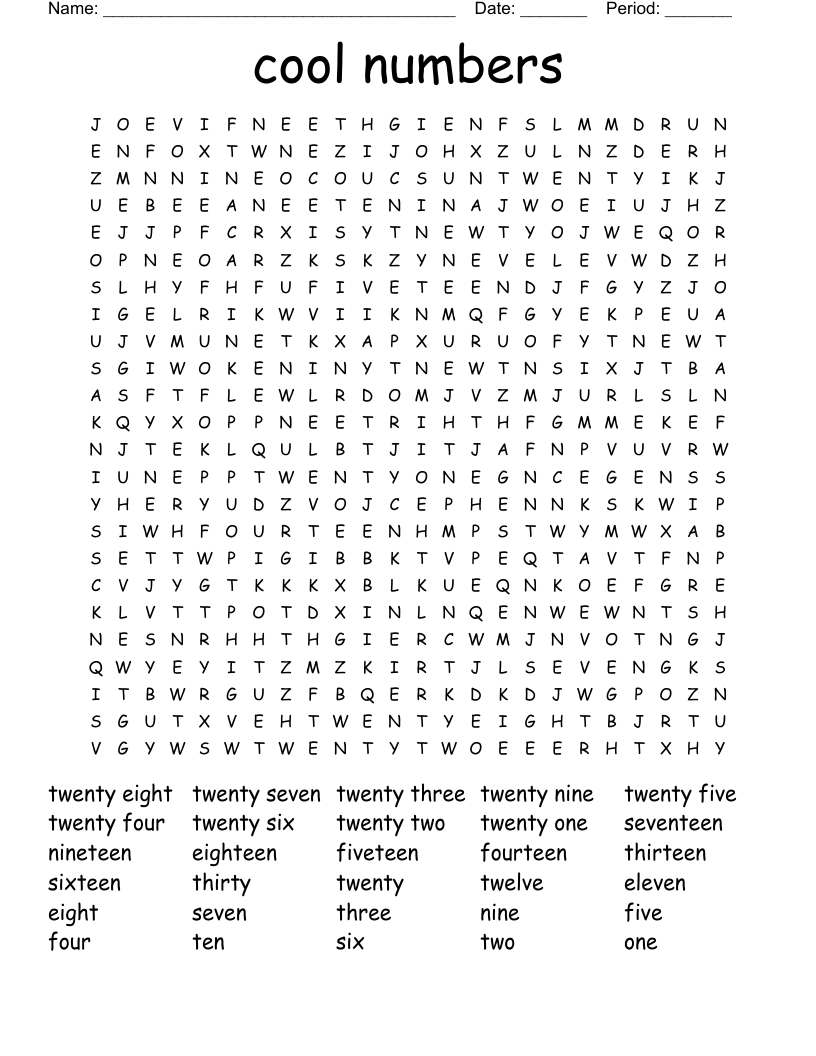 cool numbers Word Search