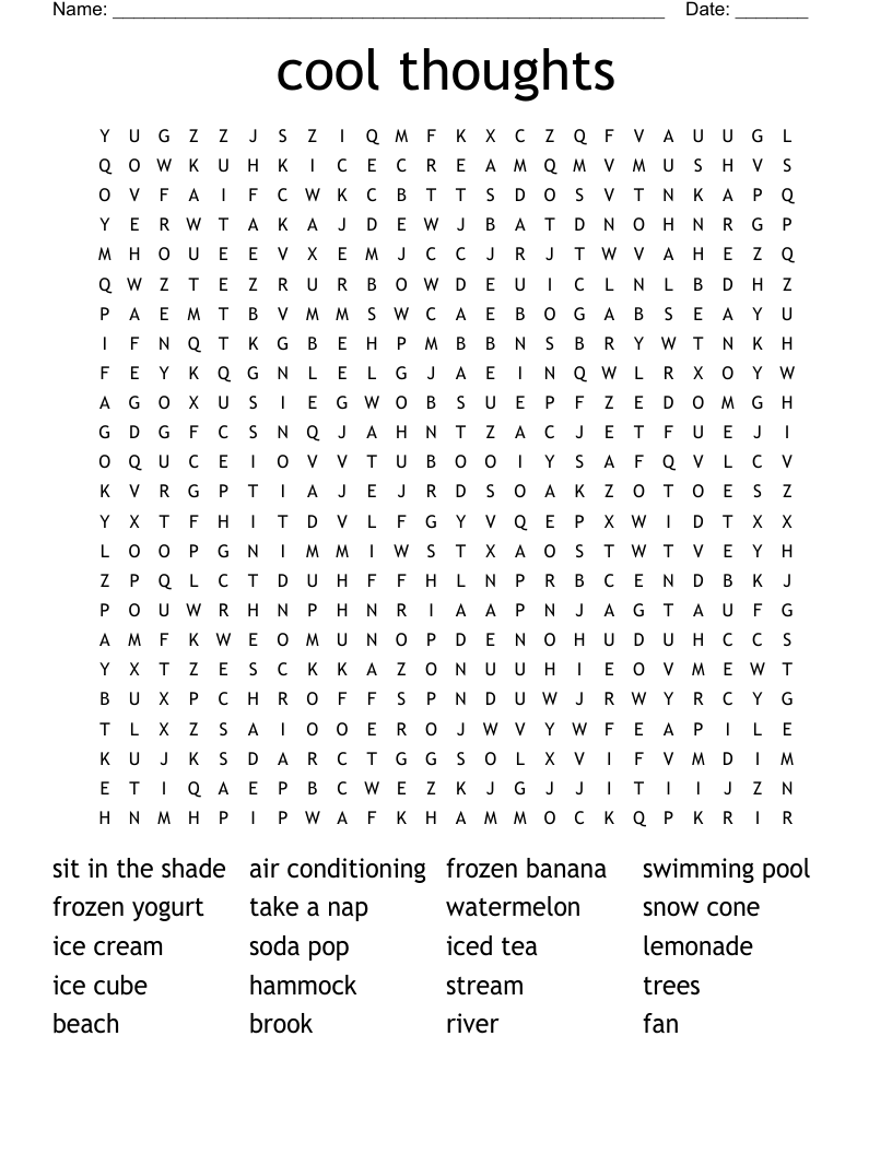 cool thoughts Word Search