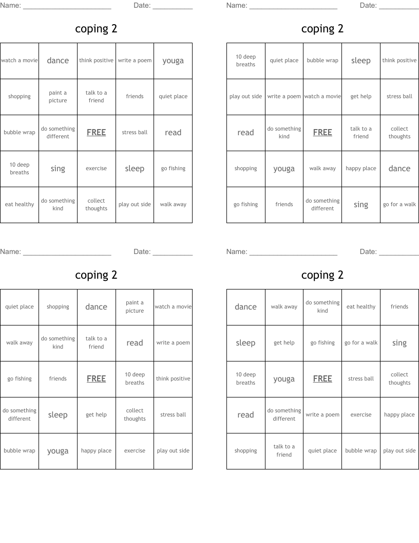 coping 2 Bingo Cards
