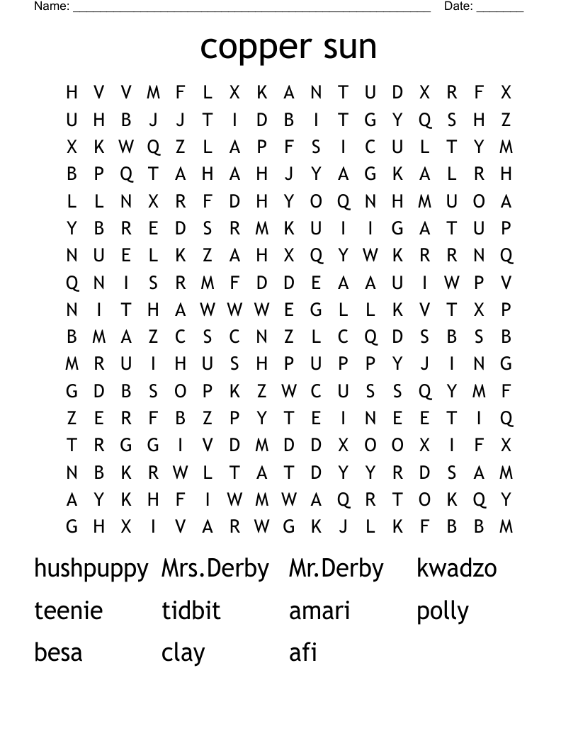 copper sun Word Search