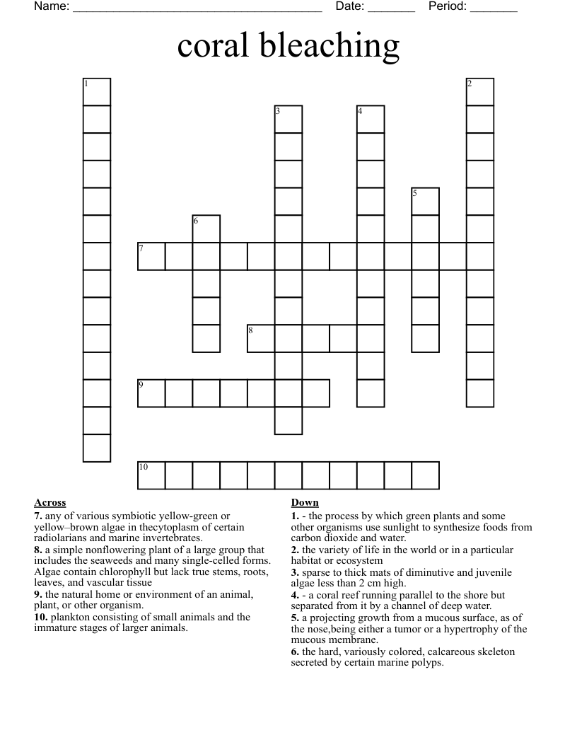 coral bleaching Crossword