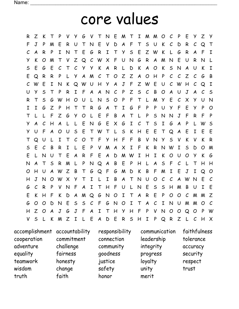 core values Word Search