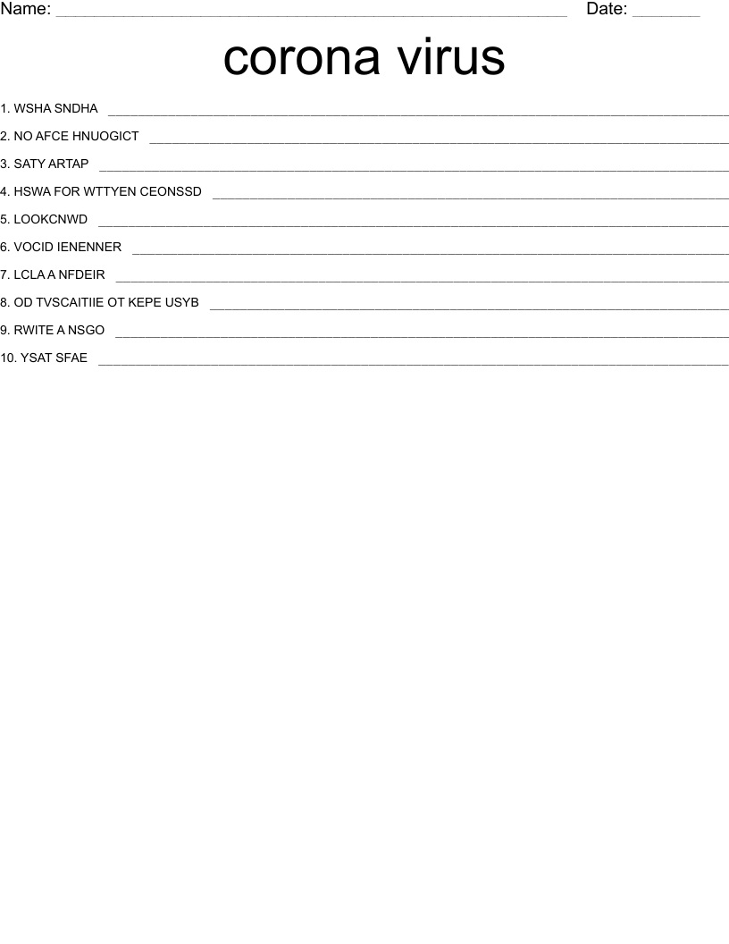 corona virus Word Scramble