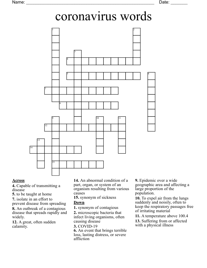 coronavirus words Crossword