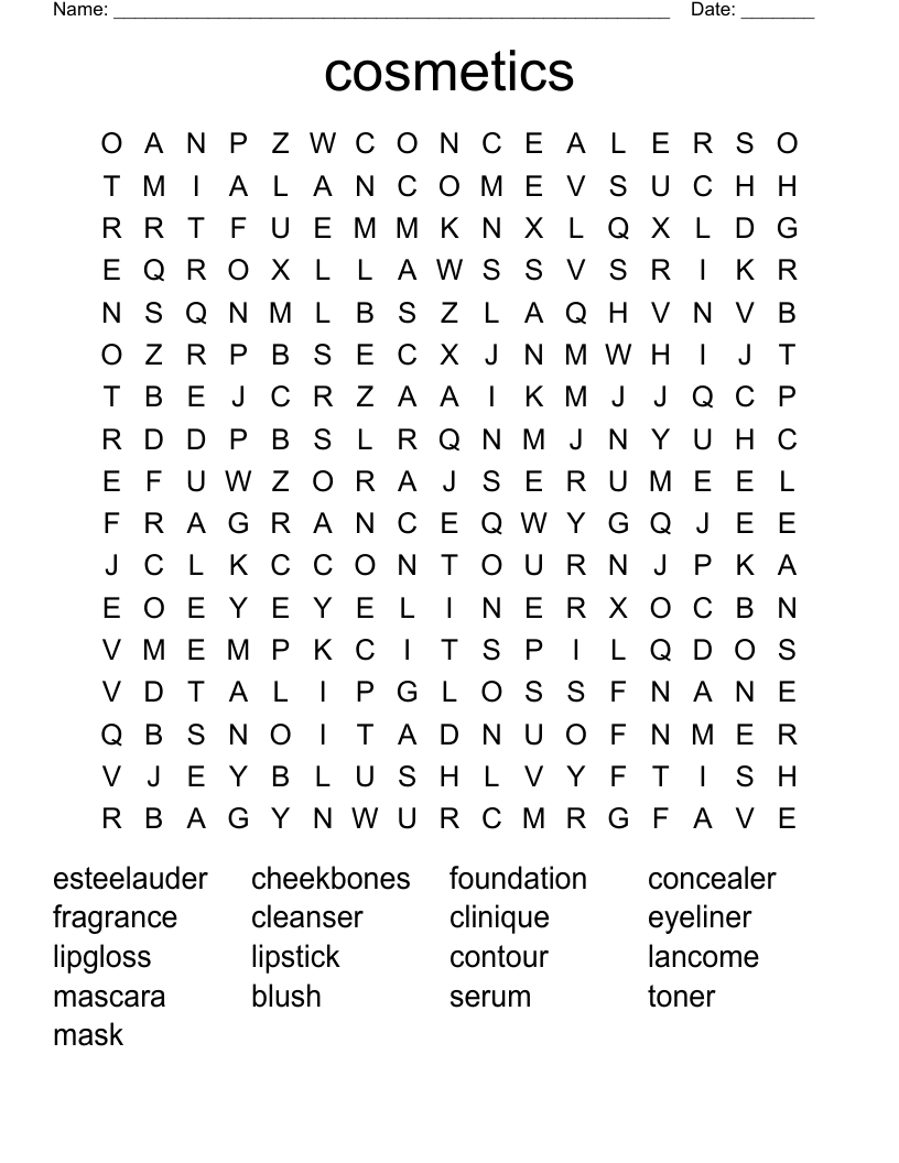 cosmetics Word Search