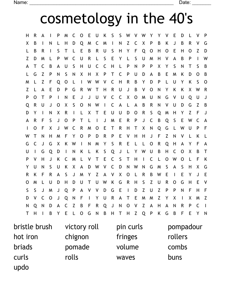 cosmetology in the 40's Word Search