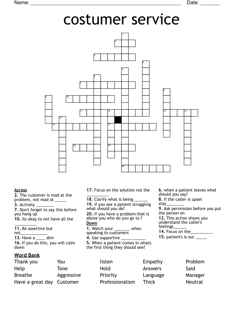 costumer service  Crossword
