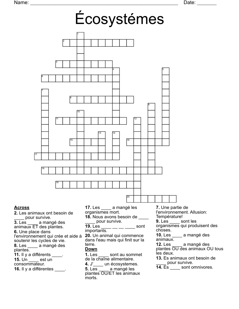 Écosystémes Crossword