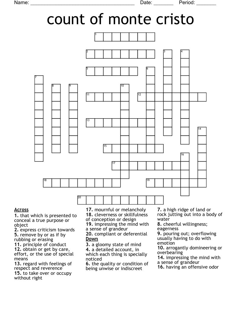 count of monte cristo Crossword