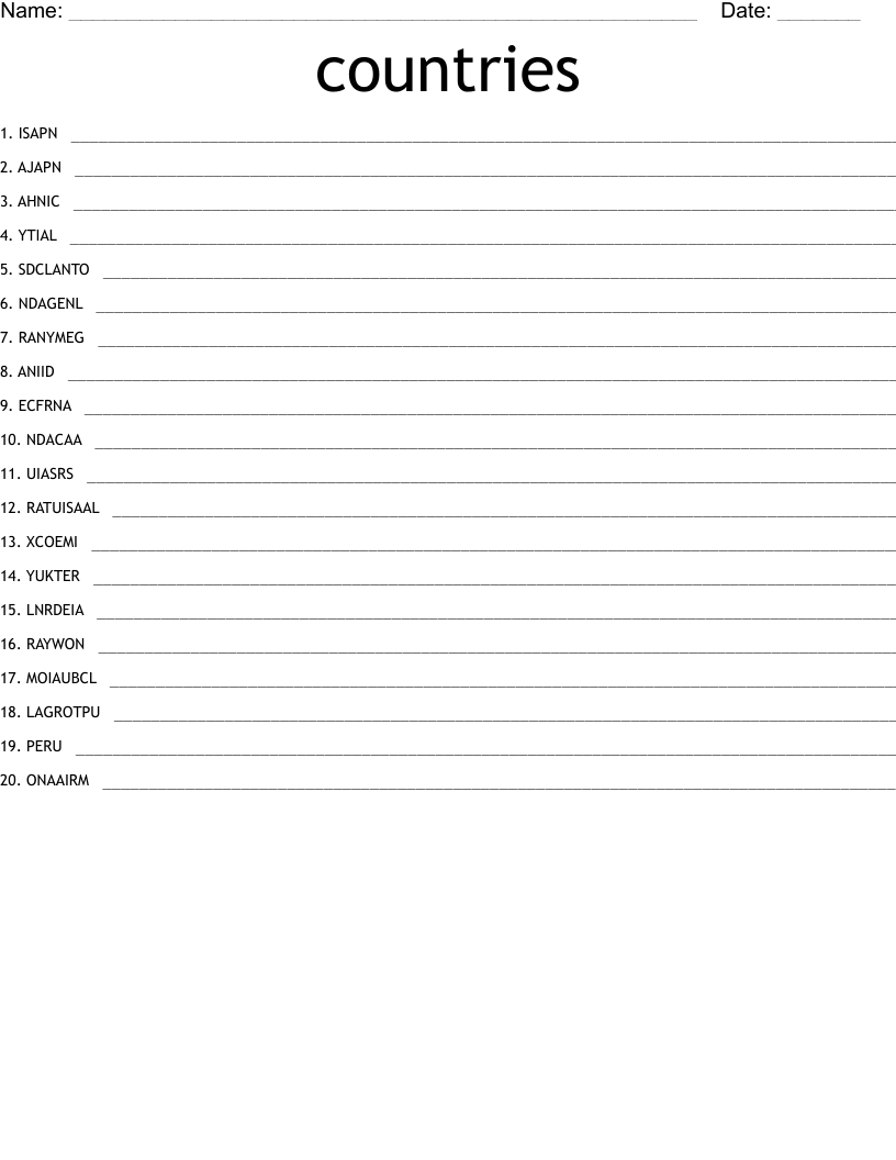 countries Word Scramble